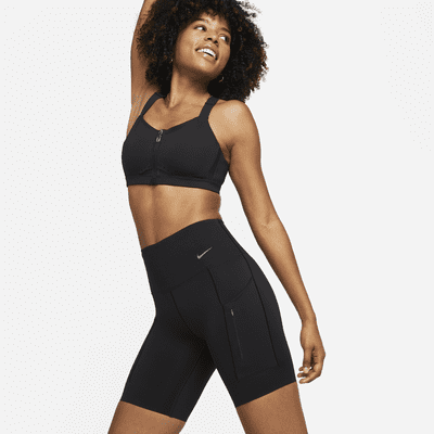 Shorts da ciclista 20 cm a vita alta con tasche e sostegno elevato Nike Go – Donna