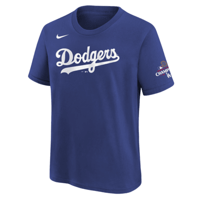 Playera Nike de la MLB para niños talla grande Mookie Betts Los Angeles Dodgers 2024 World Series Champions