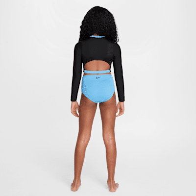 Natación Nike Conjunto de top cropped de manga larga y parte de abajo de tiro alto para niña talla grande