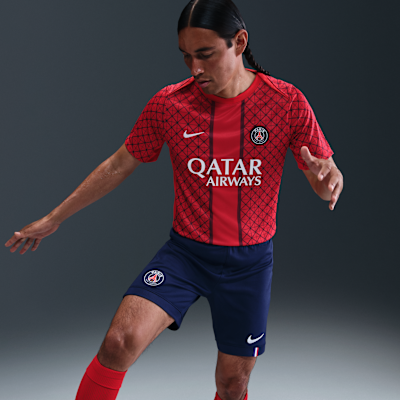 Paris Saint-Germain Academy Pro Deplasman Nike Dri-FIT Maç Öncesi Kısa Kollu Erkek Futbol Üstü