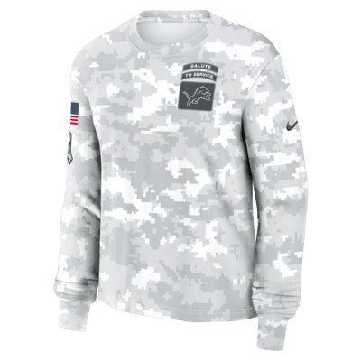 Playera de manga larga Nike Dri-FIT de la NFL para mujer Detroit Lions Salute to Service Edge Lockup