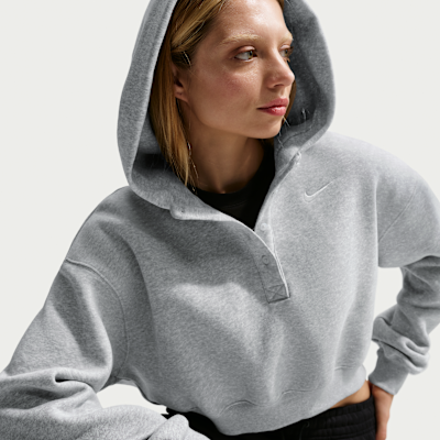 Sudadera con gorro Nike Sportswear oversized cropped Henley de tejido Fleece para mujer Phoenix