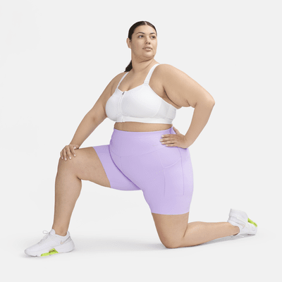 Shorts de ciclismo de 20 cm de tiro alto de media sujeción para mujer Nike Universa con bolsillos (talla grande)