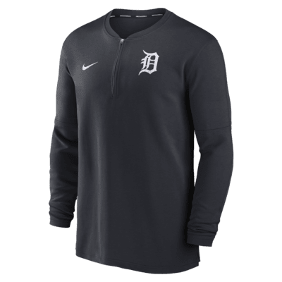 Playera de manga larga Nike Dri-FIT de la MLB de medio cierre para hombre Detroit Tigers Authentic Collection Game Time