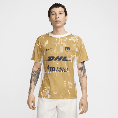 Playera de fútbol de manga corta Nike Dri-FIT para antes del partido para hombre Pumas UNAM Academy Pro