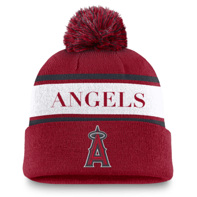 Gorro con dobladillo y pompón Nike de la MLB para hombre Los Angeles Angels Team Stripe Peak