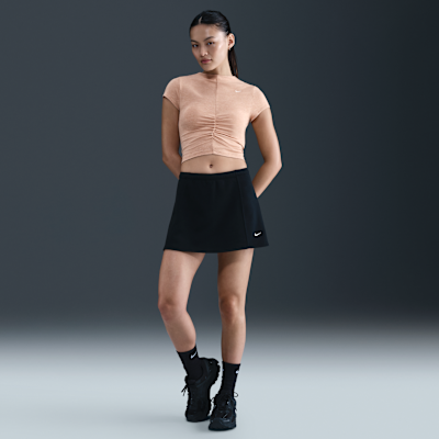 ナイキ スポーツウェア チル ニット ウィメンズ タイト ショートスリーブ クロップド モックネック トップ