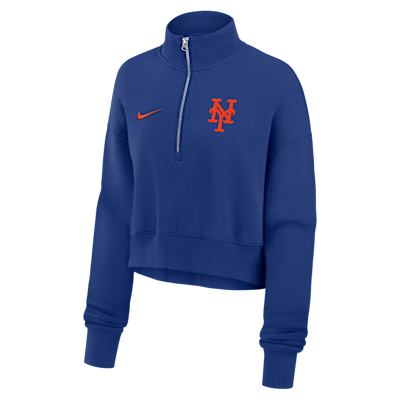 New York Mets Phoenix Women's Nike MLB Cropped 1/4-Zip Crew