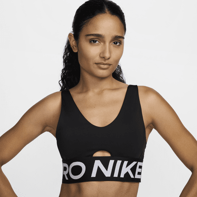 Sutiã de desporto almofadado de suporte médio Nike Pro Indy Plunge para mulher