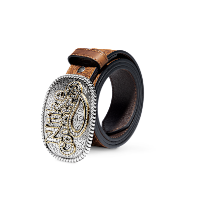 Nike Country Men's Rhinestone Plaque Buckle Embossed Leather Belt