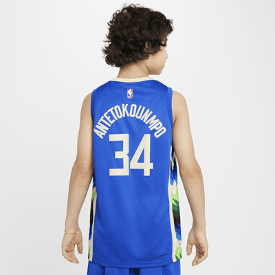 Giannis Antetokounmpo Milwaukee Bucks City Edition Nike Swingman NBA-jersey met Dri-FIT voor kids