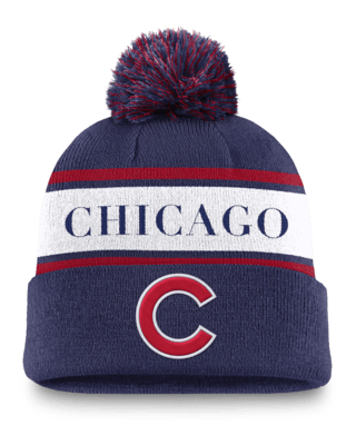 Мужские  Chicago Cubs Team Stripe Peak Nike MLB Cuffed Pom Beanie