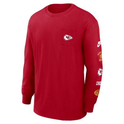 Playera de manga larga Nike de la NFL para hombre Kansas City Chiefs Rewind Max90 Pocket