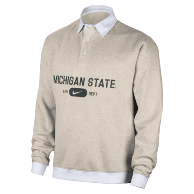 Polo de manga larga universitaria Nike para hombre Michigan State Club Fleece