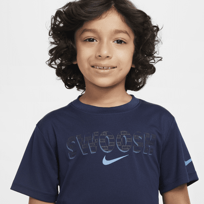 Playera Swoosh para niños talla pequeña Nike Dri-FIT "Just Do It"