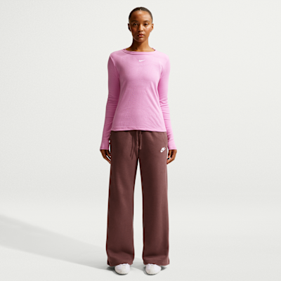 Playera de manga larga de tela de canalé ajustada para mujer Nike Sportswear