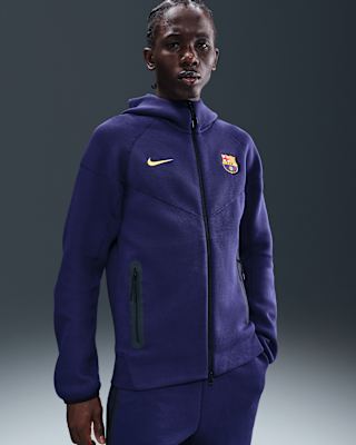 Мужское худи FC Barcelona Tech Windrunner Nike Soccer Fleece Full-Zip Hoodie для бега