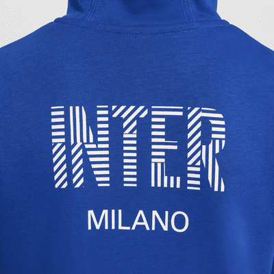 Inter Milan Club Home Nike Football-hættetrøje i french terry med fuld lynlås til større børn (drenge)