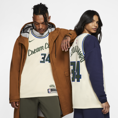 Nike, Shirts, Giannis Antetokounmpo Cream City Milwaukee Bucks Jersey  Mens Size Medium 44