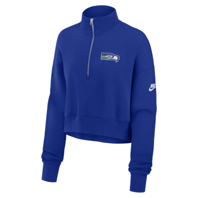 Sudadera de cuello redondo Nike de la NFL cropped con cierre de 1/4 para mujer Seattle Seahawks Rewind Phoenix