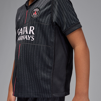 Conjunto de três peças de futebol Replica Jordan do quarto equipamento Stadium Paris Saint-Germain 2025/26 para criança