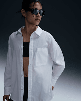 Женские  Nike Sportswear Chill Poplin Loose Long-Sleeve Button-Up Top