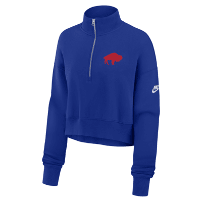 Sudadera de cuello redondo Nike de la NFL cropped de cierre de 1/4 para mujer Buffalo Bills Rewind Phoenix