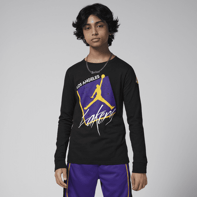 T-shirt z długim rękawem dla dużych dzieci (chłopców) Jordan Max90 NBA Los Angeles Lakers Courtside Statement Edition 