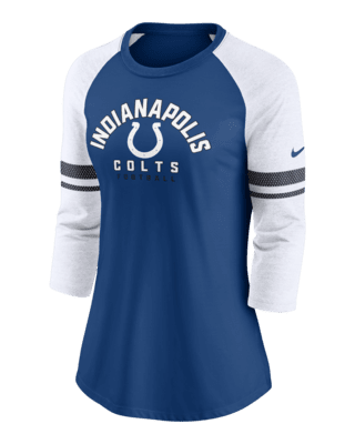 Women's Nike Indianapolis Colts White/Heathered Royal Football Pride Slub 3/4 Raglan Sleeve T-Shirt Size: Extra Small