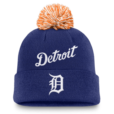 Gorro con dobladillo y pompón Nike de la MLB para hombre Detroit Tigers Peak