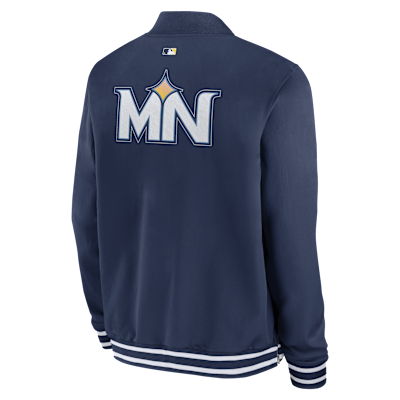 Chamarra bomber Nike de la MLB de cierre completo para hombre Minnesota Twins Authentic Collection City Connect
