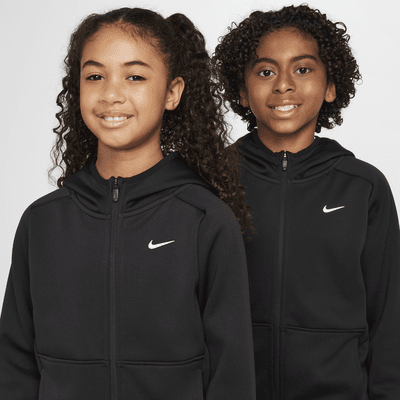 Sudadera de entrenamiento con gorro Therma-FIT acondicionada para el invierno para niños talla grande Nike