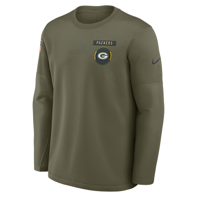 Sudadera de cuello redondo sin cierre Nike Dri-FIT de la NFL para hombre Green Bay Packers Salute to Service Sideline Triumphant Win Coach