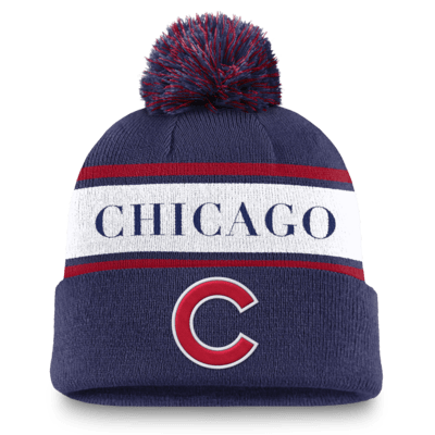 Chicago Cubs Team Stripe Peak Men's Nike MLB Cuffed Pom Beanie