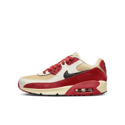 Big Kids Air Max 90 Casual Shoes in Red/Sesame Size 4.0 Leather Finish Line Shoes Flat Shoes Casual Shoes 
