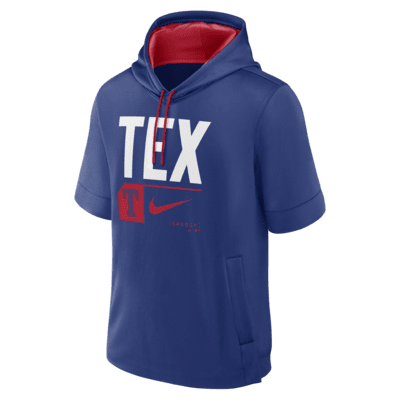 Sudadera con gorro sin cierre de manga corta Nike de la MLB para hombre Texas Rangers Tri Code Lockup