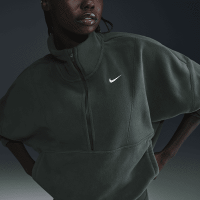 Camisola folgada de lã cardada com fecho até meio Therma-FIT Nike One para mulher