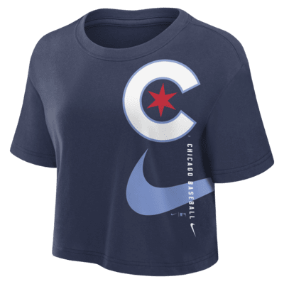 Playera Nike Dri-FIT de la MLB cropped para mujer Chicago Cubs City Connect