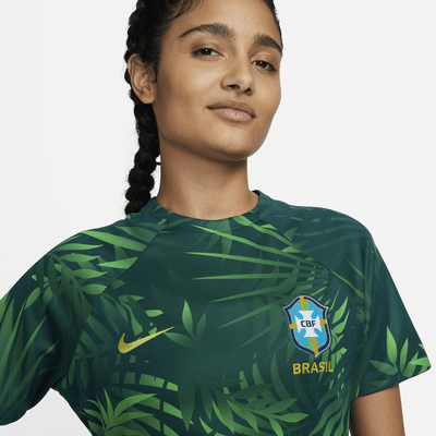 Playera de fútbol para antes del partido para mujer Nike Dri-FIT Brazil Academy Pro