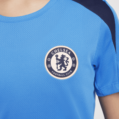 Chelsea FC Strike Nike Dri-FIT kortermet strikket fotballoverdel til store barn