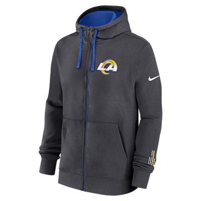 Sudadera con gorro Nike de la NFL de cierre completo para hombre Los Angeles Rams Playbook Page Club