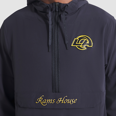 Chamarra Nike de la NFL con gorro de medio cierre para hombre Los Angeles Rams Rivalries Collection Sideline Anorak
