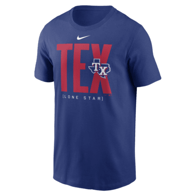 Playera Nike de la MLB para hombre Texas Rangers Team Scoreboard