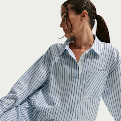 나이키 스포츠웨어 칠 포플린 여성 오버사이즈 우븐 긴팔 스트라이프 탑