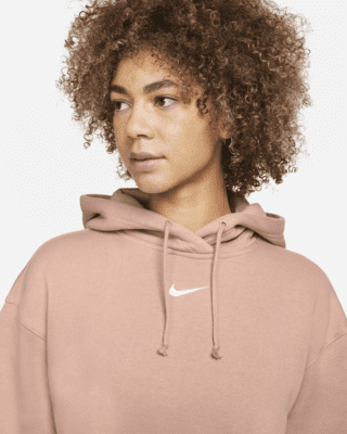 nike essential oversized fleece hoodie brown