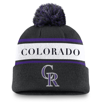 Colorado Rockies Team Stripe Peak Men's Nike MLB Cuffed Pom Beanie