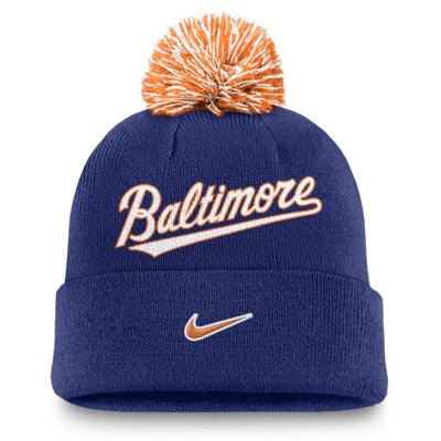 Gorro con dobladillo y pompón Nike de la MLB para hombre Baltimore Orioles Peak