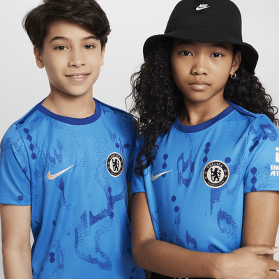 Przedmeczowa koszulka piłkarska z krótkim rękawem dla dużych dzieci Nike Dri-FIT Chelsea F.C. Academy Pro