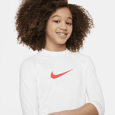 Playera Hydroguard de manga corta para niña talla grande Nike Swim