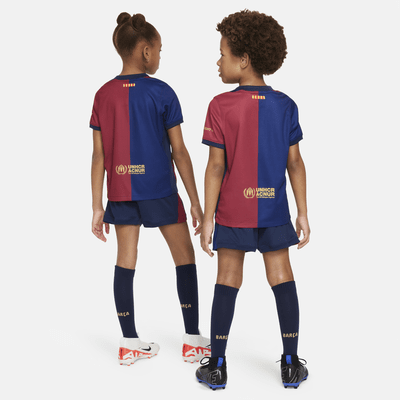 FC Barcelona 2024/25 Stadium hazai Nike Soccer háromrészes replikaszett kisgyerekeknek